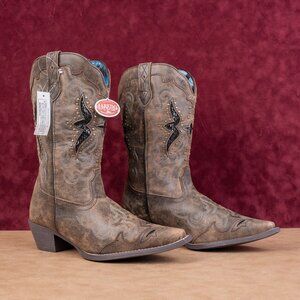 Laredo Women Studded Snake Inlay Western Leather Snip Toe Boots sz 12